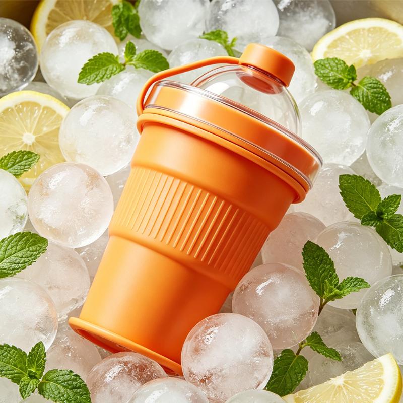 Foldable Silicone Ice Ball Maker Cup Ice Mold For Cocktails Large Sphere Easy Release Reusable Freezer Travel Mug