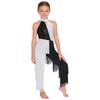 Детский Костюм для Девочек Латинские Танцы Диско Вечеринка Выступление Блестящий Пайетки Кисточки Цветовые Блоки Комбинезон Халтер Без Рукавов Вырез на Спине Боди Одежда для Танцев