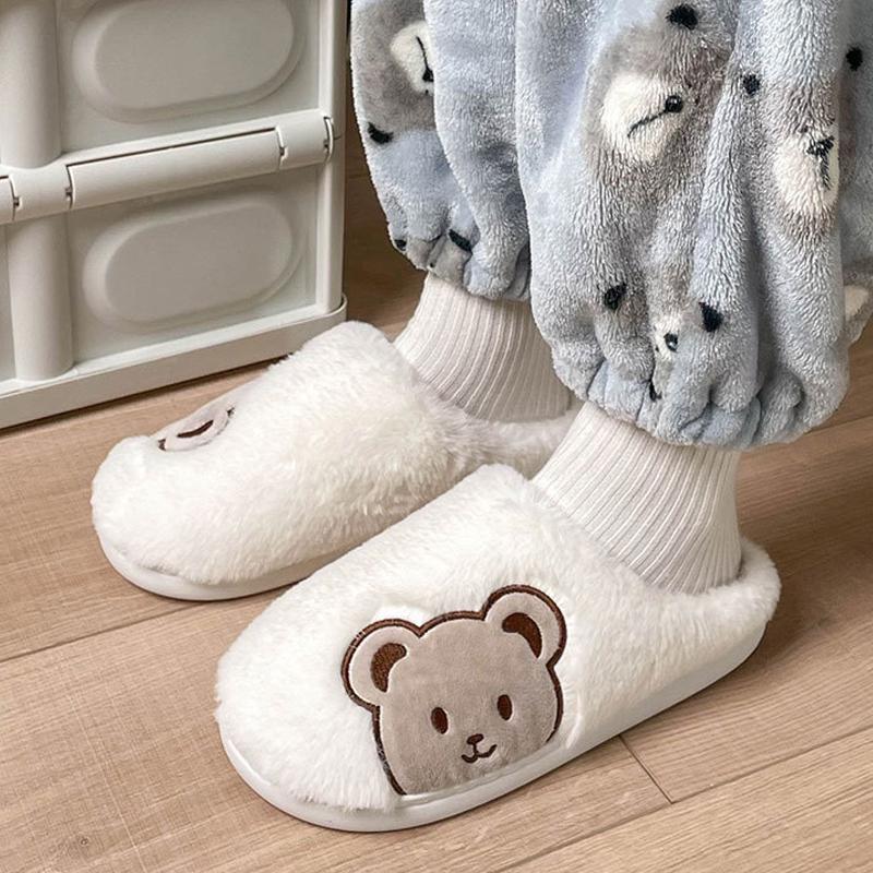 Crestar Модные хлопковые тапочки для женщин, зимние теплые уютные домашние тапочки, женские домашние нескользящие плюшевые тапочки, милые тапочки с медведем