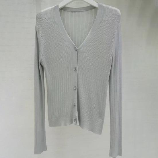 Женский кардиган Yousheng Sun Knit с длинным рукавом и V-образным вырезом на пуговицах, тонкое шелковое пальто, летний ребристый укороченный топ для активного отдыха, путешествий, работы, пляжа