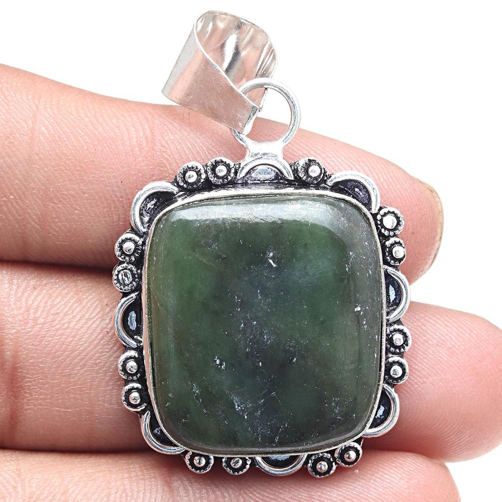 Кулон с самоцветом Вассолит Ручная работа Подарок для нее Антикварные серебряные украшения 2"