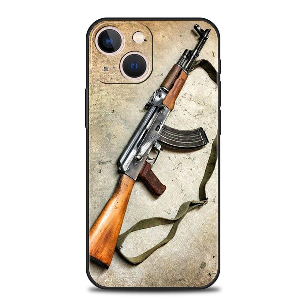 Чехол для телефона AK47 Пистолет Пули Для Apple iPhone 11 15 14 Pro MAX 12 13 7 8 Plus X XR XS MAX SE Силиконовый Черный Чехол Funda