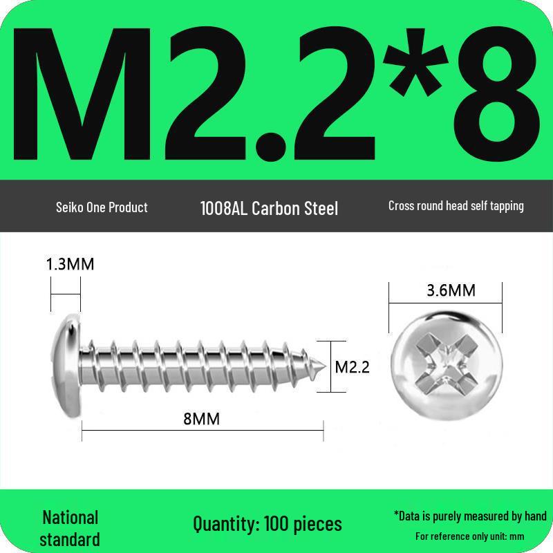 Galvanized Self-Tapping Screws, Round Head, White Zinc, PA Cross Pan, Pointed Tail M1.2-M4