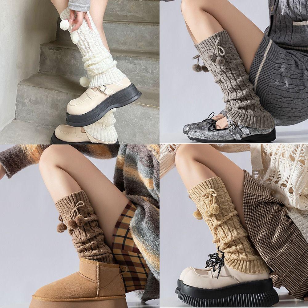Knitted Thigh Socks Solid Color Winter Warm Socks Lolita Leg Warmer For Women