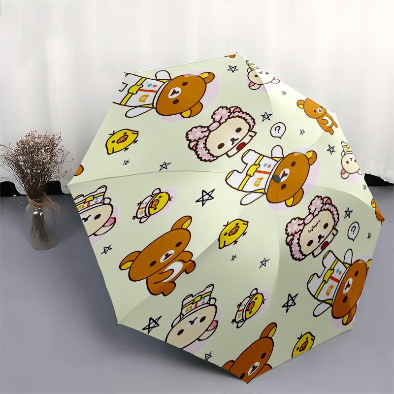 Rilakkuma,Cute Patterns Automatic Folding Umbrella Simple 8 Rib Design, Bright Cartoon Pattern, Durable Iron Frame, Suitable For Travel, Out