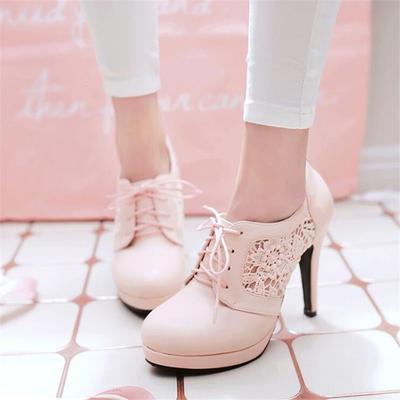 Женские туфли-лодочки Офисные женские туфли на высоком каблуке На шнуровке На платформе С острым носком Обувь Мода Кружево Тонкий каблук Свадебные туфли для вечеринки