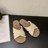 Super soft ethnic woven cross-belt flat-bottomed beach slippers outer wear 2025 new soft-bottomed seaside sandals women