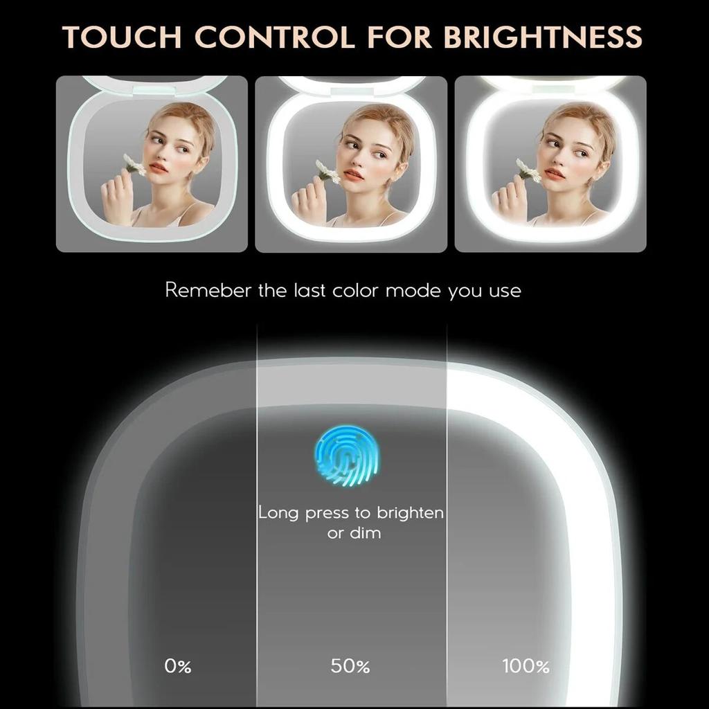 LED Light Mirror Travel Makeup with 5X Magnifying Dimmable Portable Pocket Mirrors