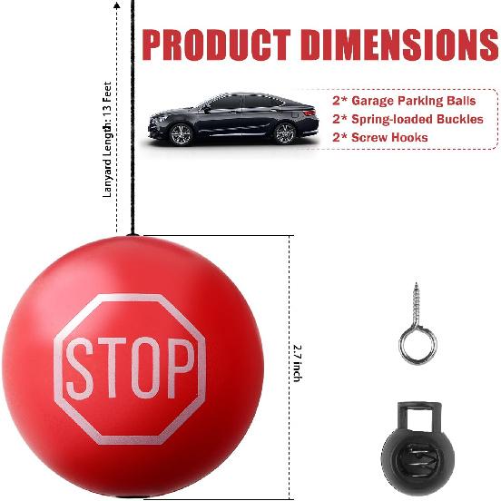 2PCS Garage Tennis Ball Parking Aid,Anti-Collision Hanging Garage Parking Aids For Cars With 13Ft Rope,Universal Garages Parkings Stops Ball Garages