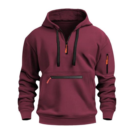 Осень-зима Мужская толстовка с капюшоном на молнии с декором, свободная эластичная манжета, шнурок, теплый пуловер средней длины, однотонный топ в стиле хип-хоп для занятий спортом, повседневной носки