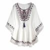 Embroidery Short Sleeve T Shirt Lace-up Tassel Ethnic Style Tops Bohemian Style T-shirt  Women