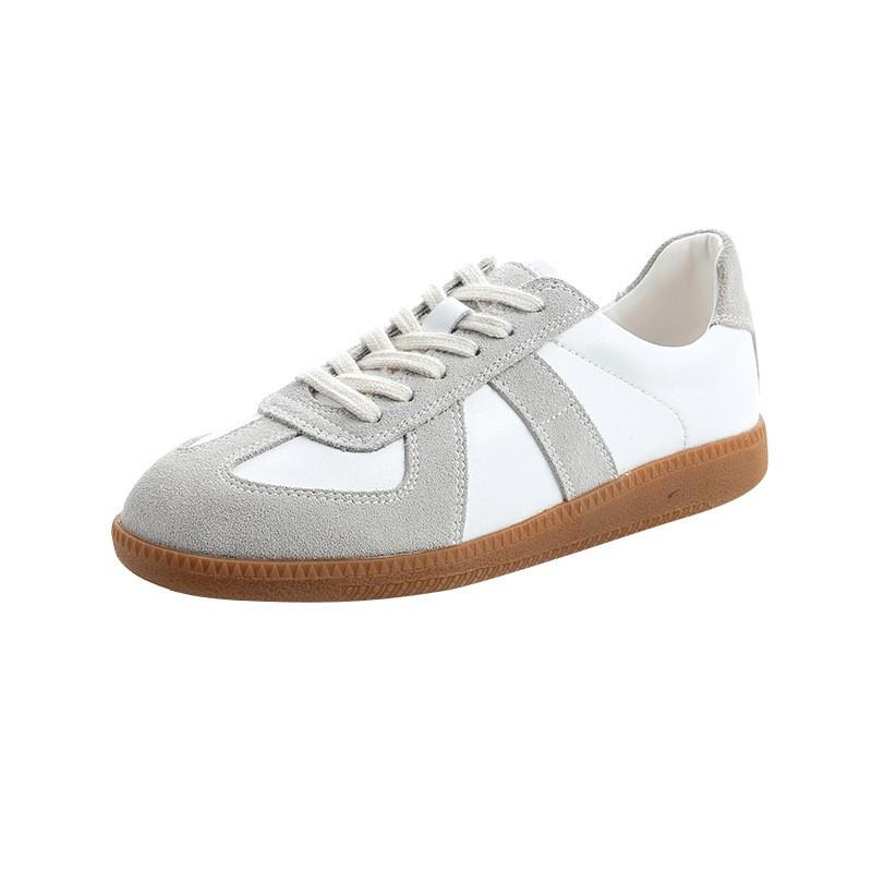 2025 New Leather Women's Shoes Sports Versatile Single Shoes Women's Spring White Shoes Women's Casual Flat-bottomed German Training Shoes Tide