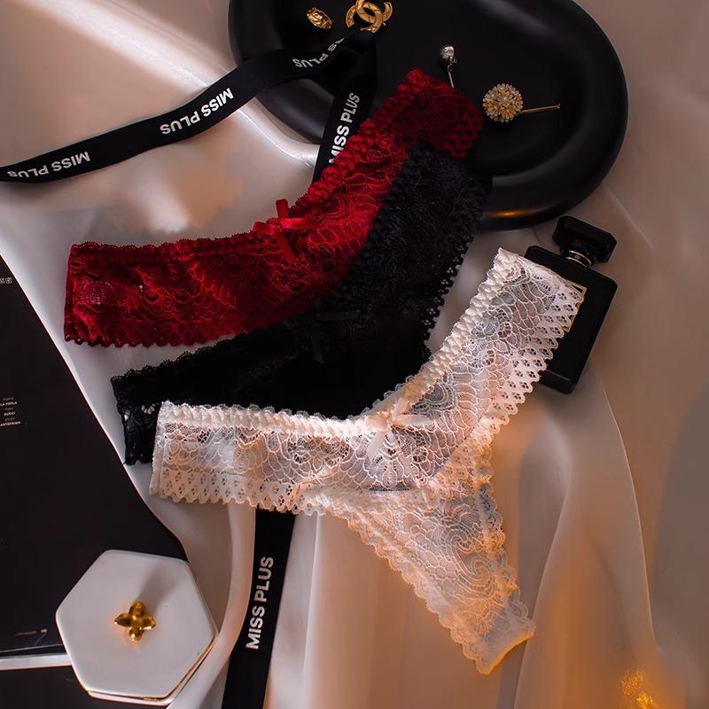 Sexy Lace Briefs Thong Women's Hollow Bow Breathable Hot Low Waist Underwear Sports Peach Buttocks T Panties