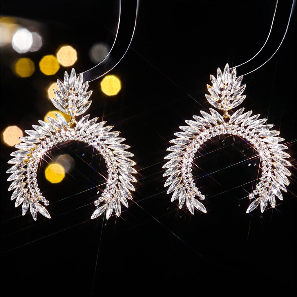 Fashion Geometric C-shaped Colored Glass Rhinestone Earrings for Women, Personalized Exaggerated Stud Earrings and Ear Accessories