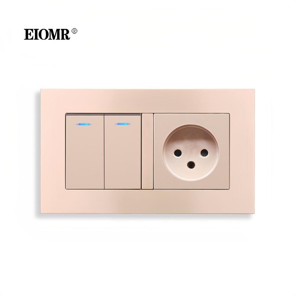 EIOMR Израиль Комбинация розетки и выключателя, Золотая огнестойкая панель, Розетка питания, Порт зарядки Type-C PD 20 Вт для дома и офиса в Израиле