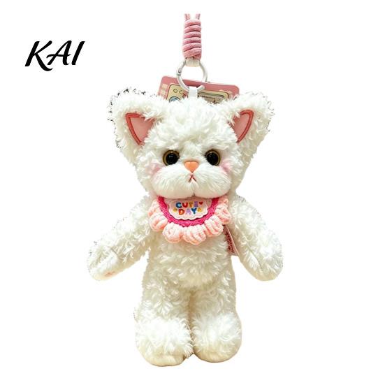 Soft Polyester Cat Pendant Plush Pendant, Cute Fuzzy Curly Kitten Charm, Backpack Charm Stuffed Animal Keychain Gift for Lovers