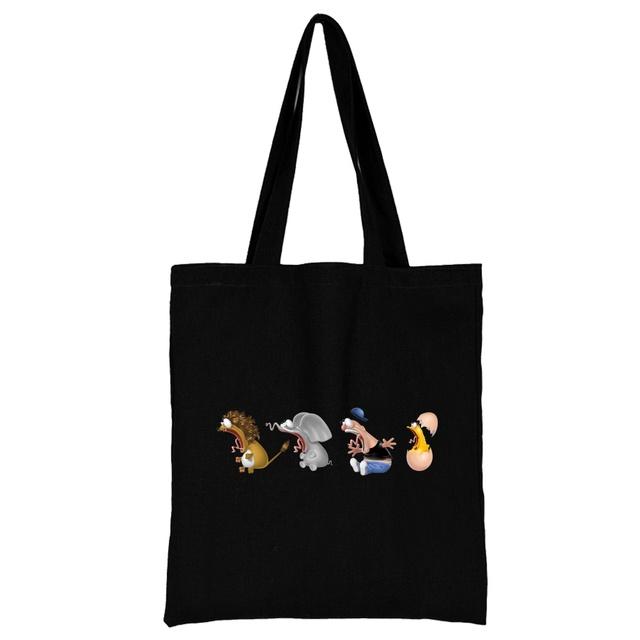 2022 женская сумка для покупок для отдыха, серия с мультяшным животным принтом, портативная модная черная универсальная сумка на плечо, парусиновая студенческая сумка