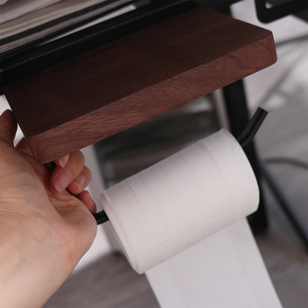 Wooden Toilet Tissue Roll Holders Wall-Mounted Phone Holder Shelf Towel Roll Shelf Kitchen