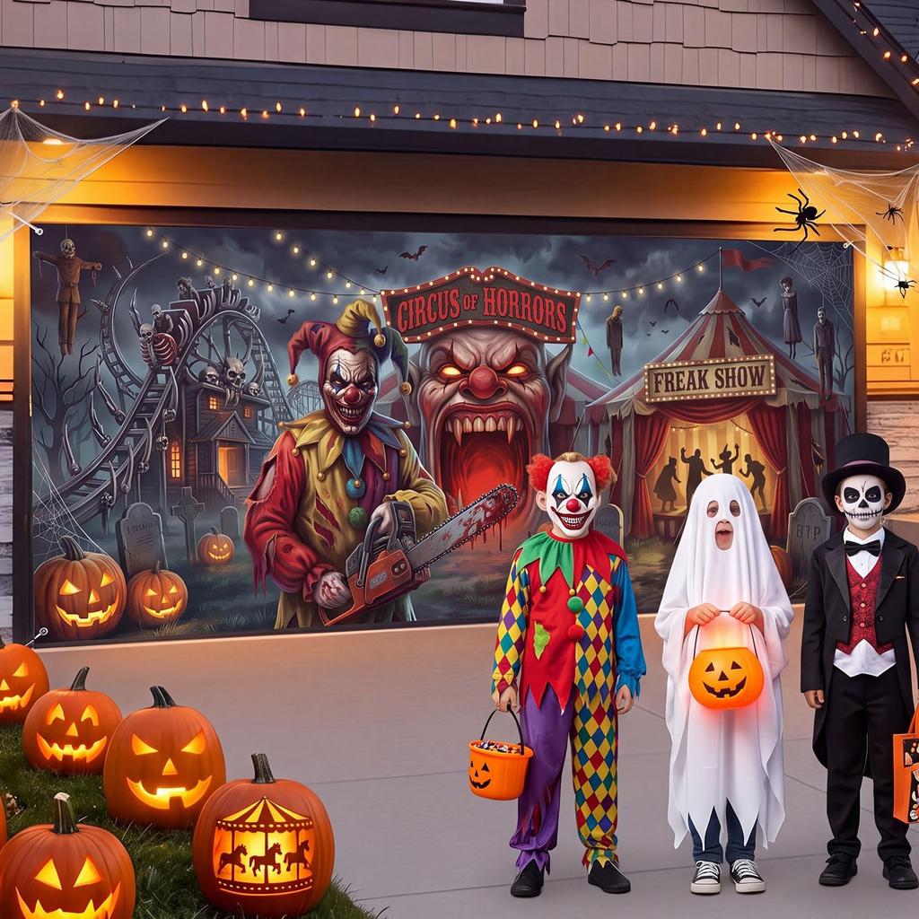 Halloween Garage Door Cover Decorations 7 x 16 ft Evil Circus