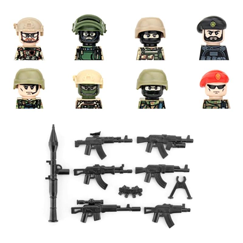 Конструктор MOC Военный Солдат Спецназ Оружие Пистолеты Шлемы Армия Великобритании Советская Армия Армия США Прибор Ночного Видения Мини Кирпичики Подарки
