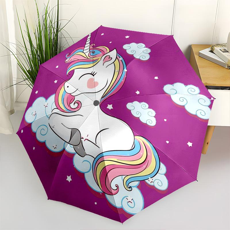 Unicorn, Rainbow- Automatic Umbrella, Four Seasons Portable Folding Umbrella, Suitable for Men and Women, Travel, Daily Compact Umbrella, Ou