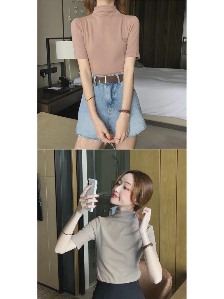 2027 Реальный Выстрел: Женская облегающая футболка с коротким рукавом и полуводолазкой (95% хлопок, 5% спандекс)