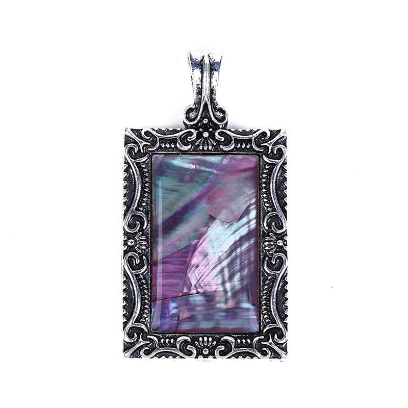 Shell Pendant Necklace With Geometric Embedding For Fashion Jewelry Crafts