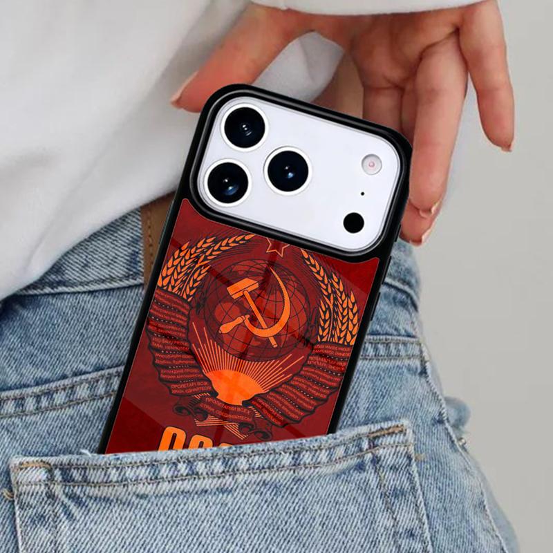 Russia Soviet Emblem Flag Phone Case for iPhone 17ProMax 12 13 14 15 16e 17 Pro Max Plus Air Cover