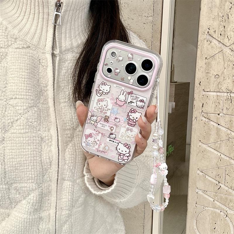 Ретро Чехол-цепочка для iPhone с ангелом, кошкой и кроликом для 17 Pro Max/16 Pro Max/15 Pro - Девочковый дизайн