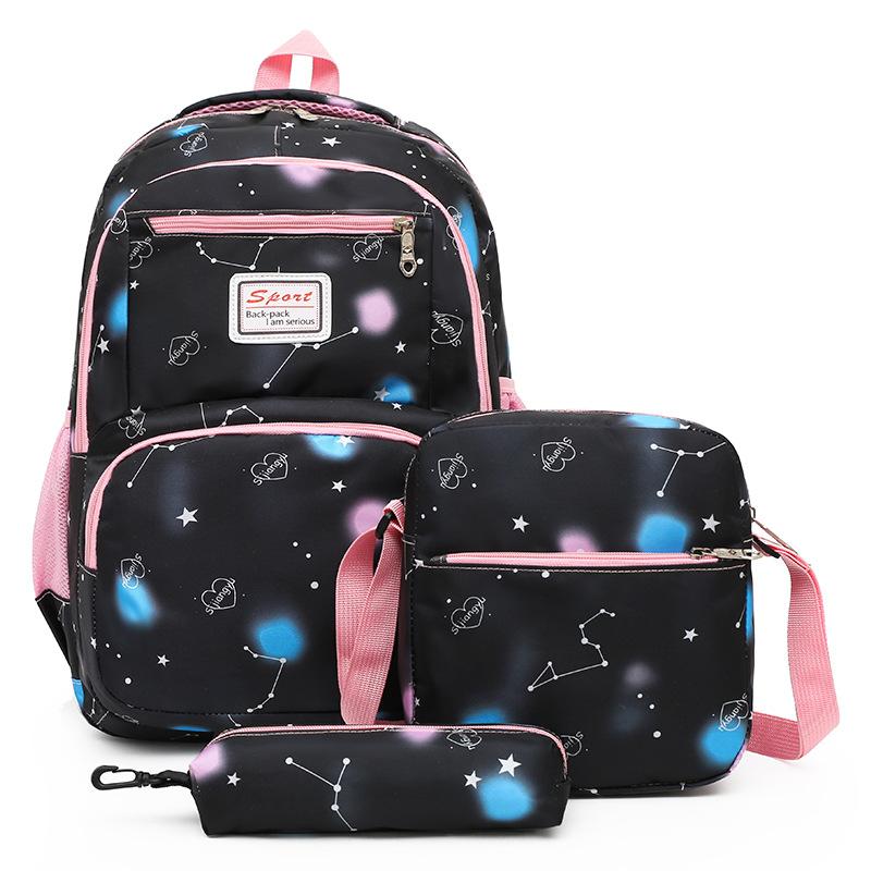 School Bag Casual Three-piece Backpack New Fashion Smudge Practical Backpack Large Capacity Middle School Student School Bag Fashion