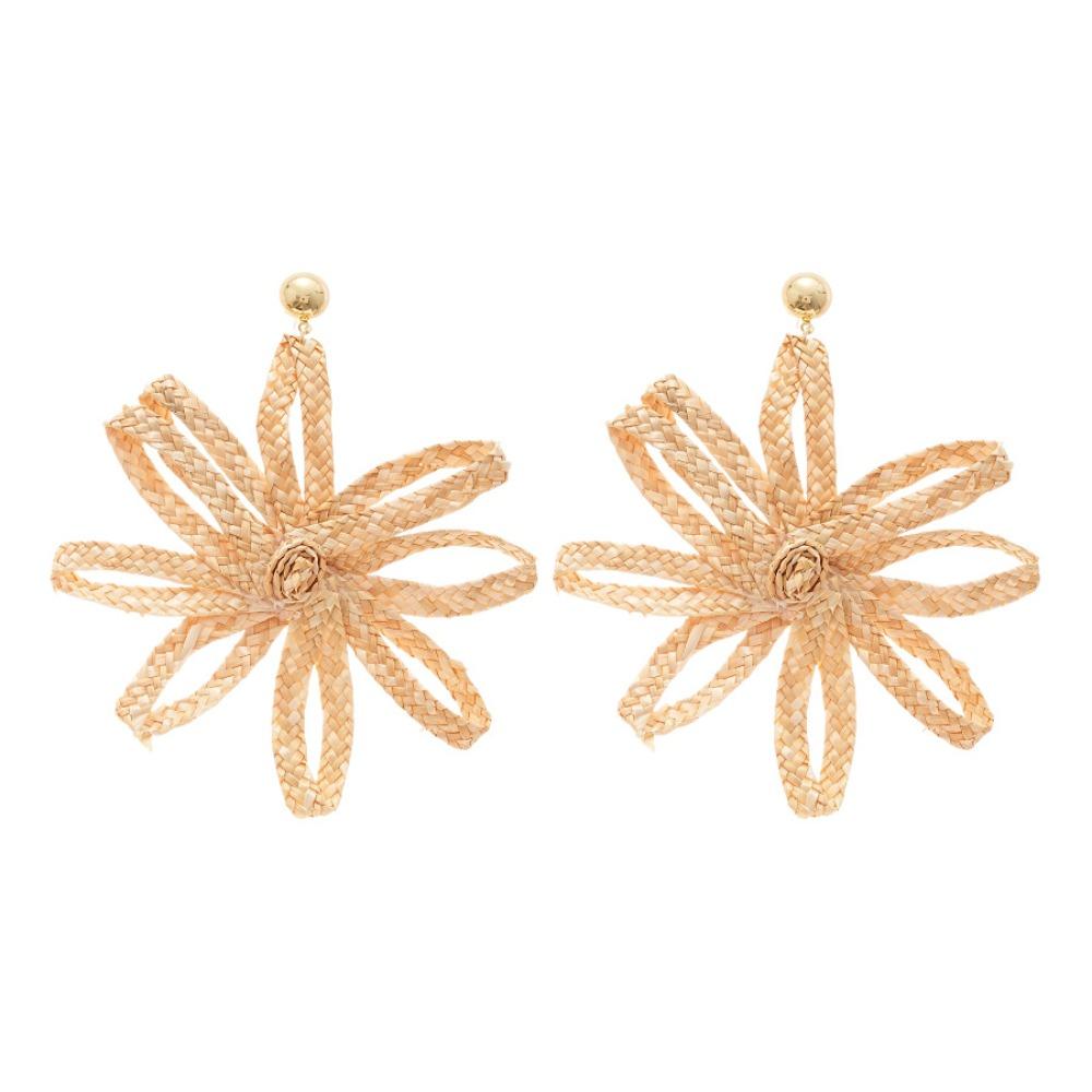 Zinc Zinc Alloy Straw Woven Earrings Elegant Hollow Floral Earrings Exaggerated Flower Ear Studs Vacation
