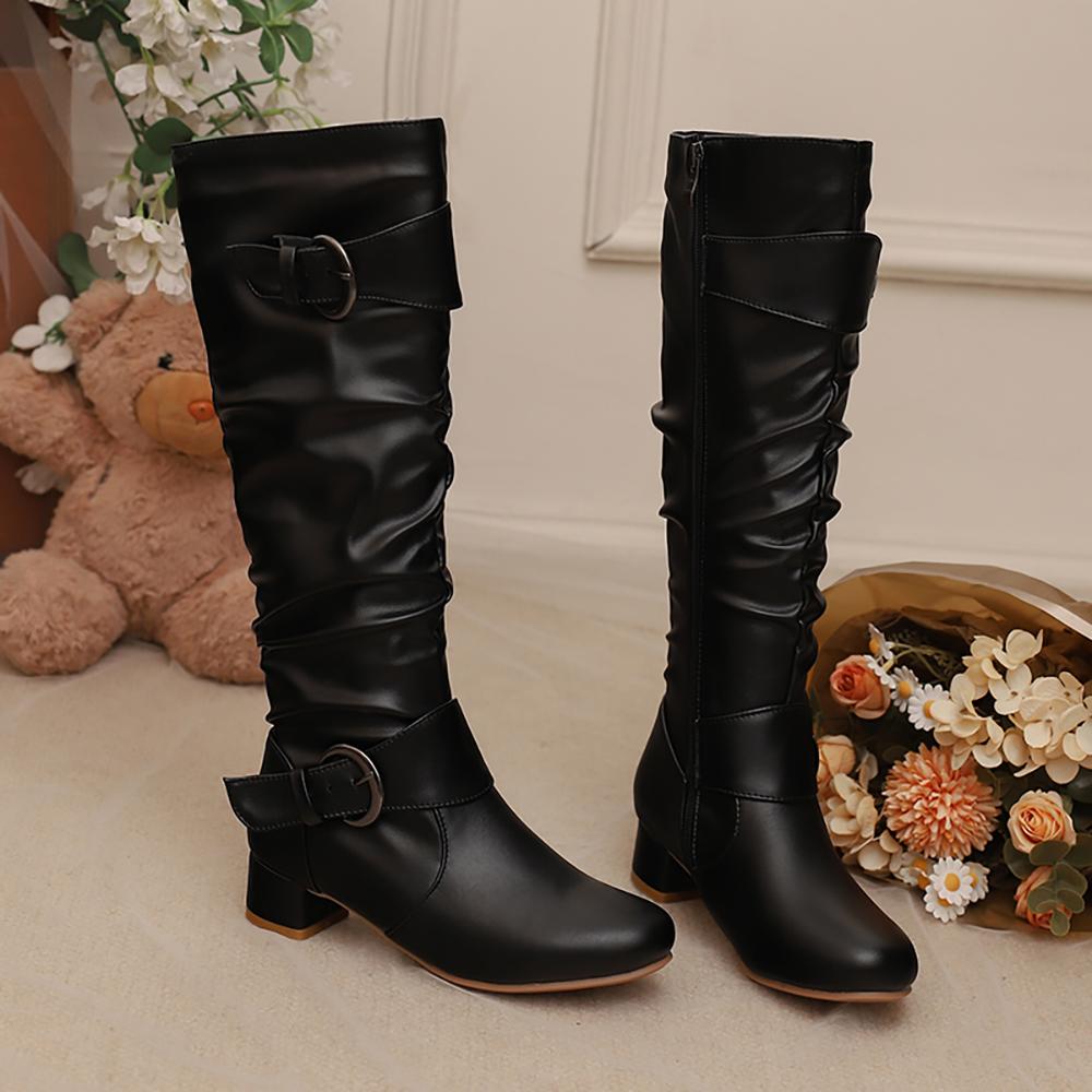 2026 Winter New Glamour White Pink Women Knee Riding Boots Mid Block Heel Lady Shoes Plus Small Big Size 10 30 43 46 48
