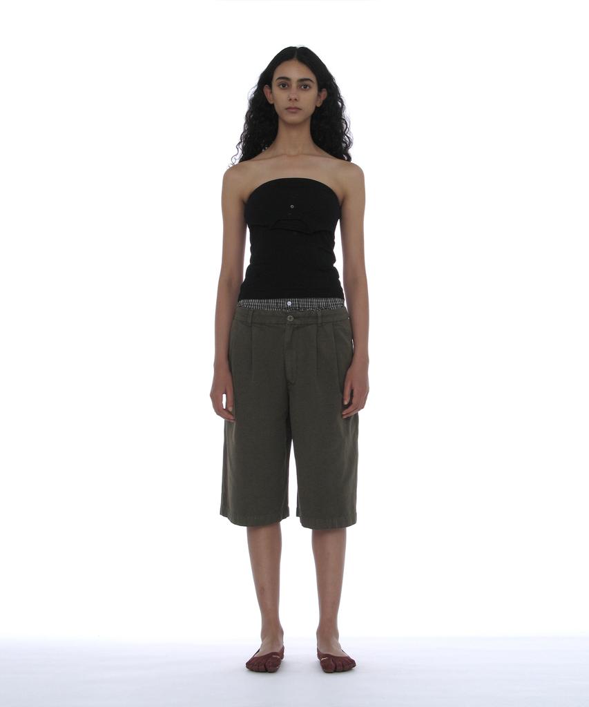 PARTIMENTO WOMEN Two-In-One Double Layered Bermuda Pants_Khaki