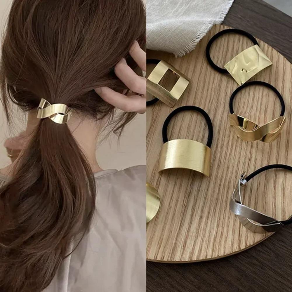 Geometric Hollow Gold Hair Rope High Elasticity Hair Loop New Ponytail Holder Baby Girl Headdress