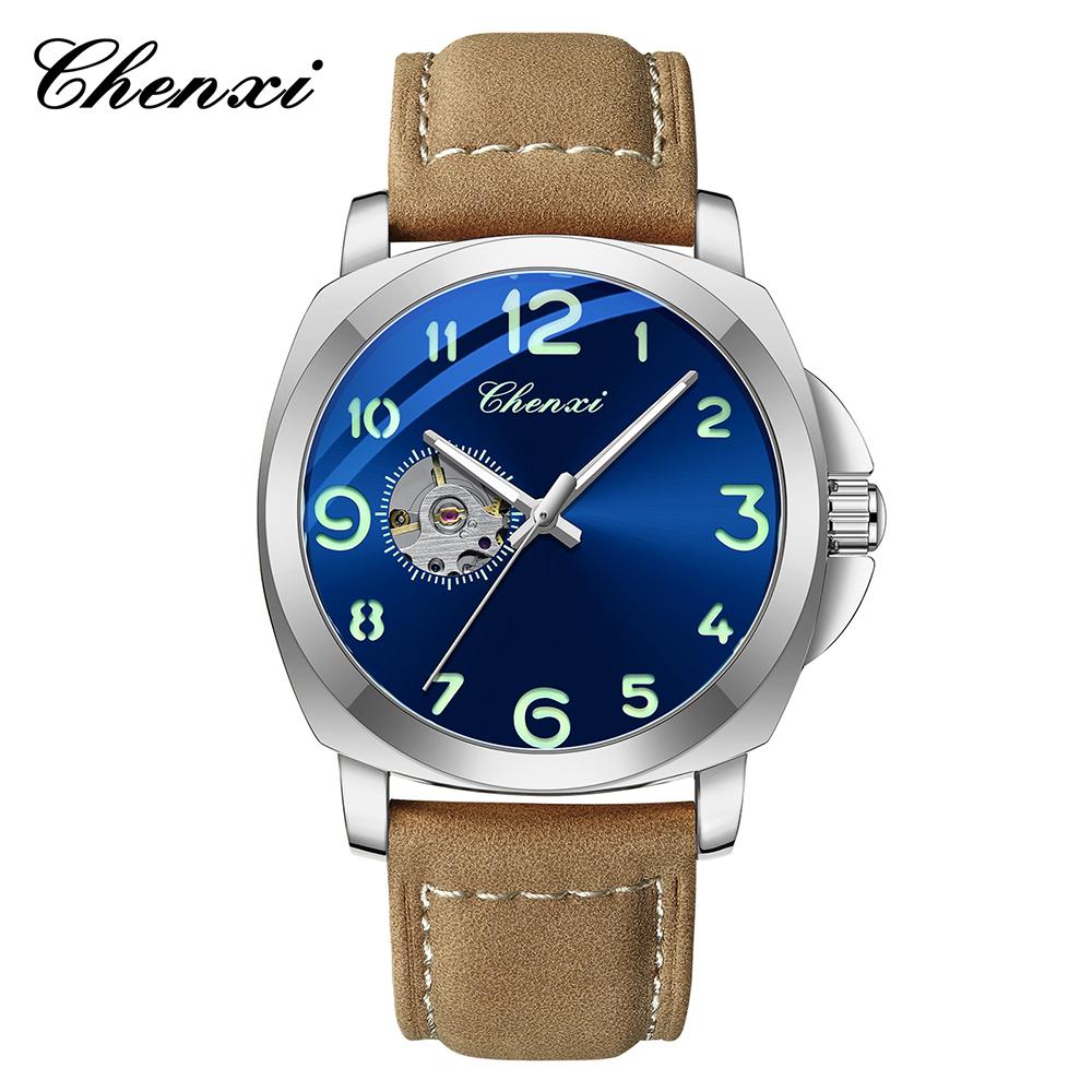 Fully Automatic Mechanical Men's Watch Round Dial Waterproof Luminous Men's Wristwatch Leather Band Man Watches CHENXI