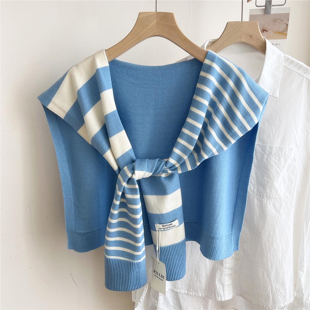 Striped Knitted Shawlette for Women - Spring/Autumn Fashionable and Lightweight Neck & Shoulder Cover