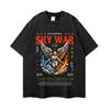 Mens Oversized Washed Cotton Tee With Vintage Dark Angel Print Loose Fit Short Sleeve T-Shirt