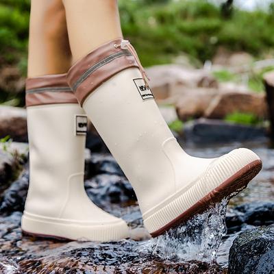 Новая модная высокая труба толстая подошва резиновые сапоги женские верхняя одежда комплект нескользящая водная обувь теплая дождевая обувь водонепроницаемая клеевая обувь мода