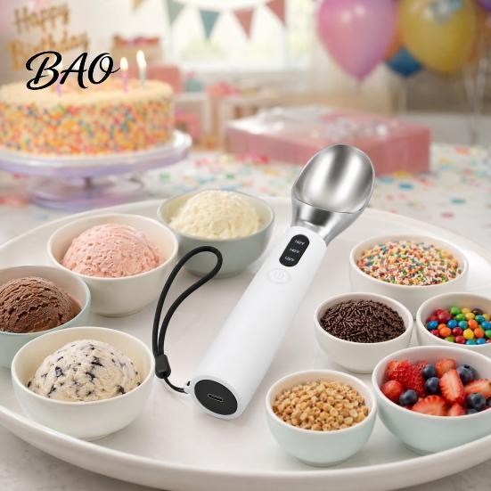 Yogurt Scooper Rechargeable Heated Ice Cream Scoop, Electric with 3-Level Heat, Dessert LED Display, 2000mAh Battery for Hard Cream, Gelato,