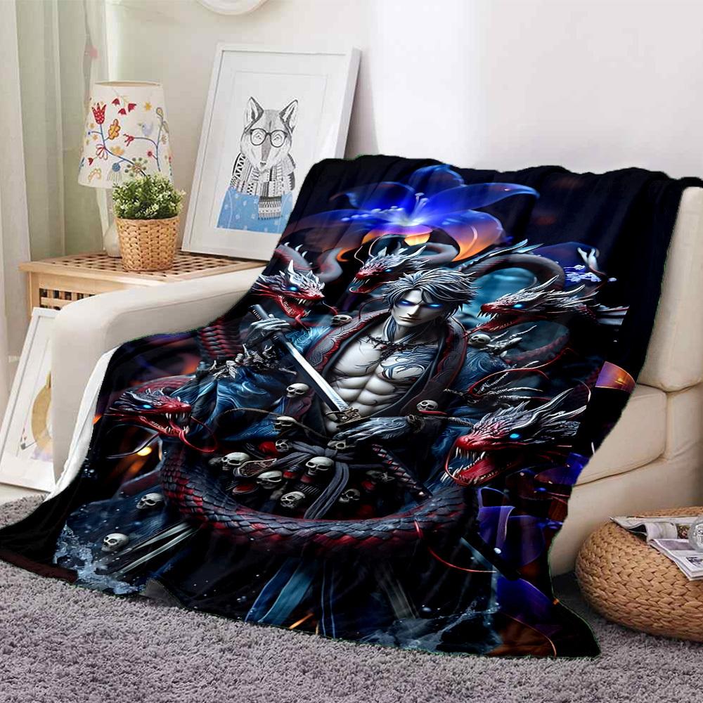 1pc Fantasy Warrior Statue Blanket Soft All Season Throw with Vibrant Design, Perfect for Home, Travel, and Gifts, Ideal for Naps and Camping