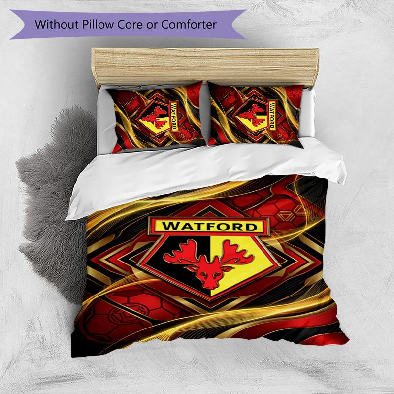Watford Football Printed 3 Pieces Bedding Set, Comfortable Skin Friendly Bedroom Duvet Cover Set