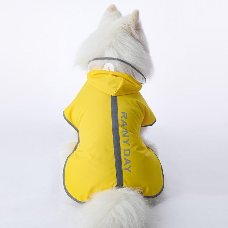 Large Dog Raincoat With Hood Reflective Stripes Adjustable Velcro Waterproof Pet Coat All