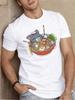 Unisex Crew Neck Short Sleeve Tee Cute Cat Inside Raunisex Bowl Anime Print White Loose Casual Street Summer Daily Basic Unisexs Wear Top