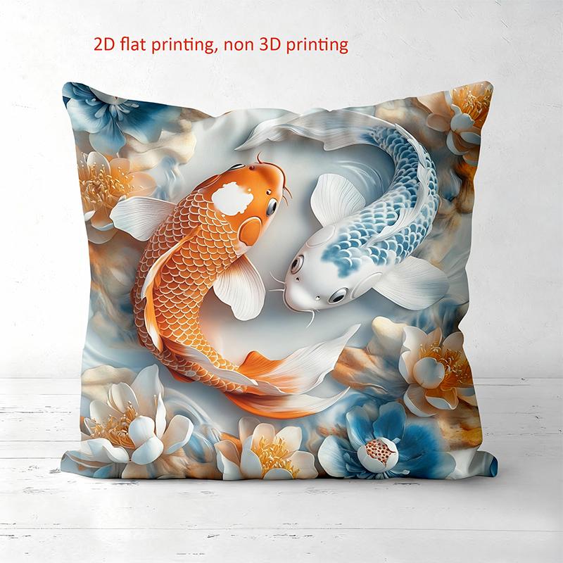 Koi Fish Patterned Cushions 2D Flat Printed Home Decor Polyester pillowcase, sofa decorative cushion cov Headboard Pillow