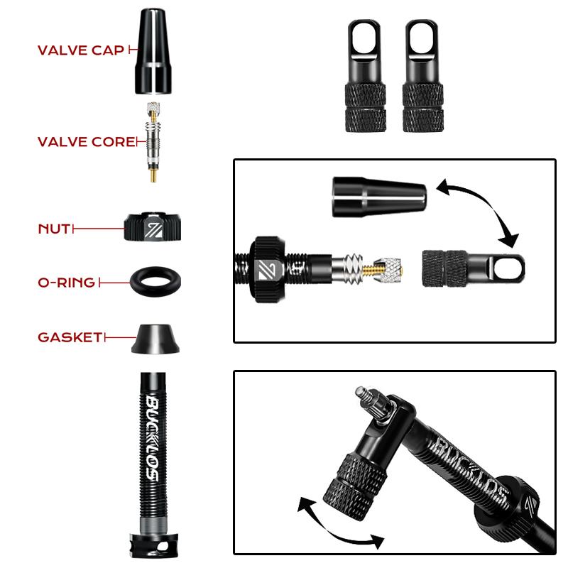 BUCKLOS Tubeless Valve 2PC Aluminum Alloy Bike Presta Nipples Road MTB Bicycle Air Valve F/V 40MM 44MM 55MM 60MM 65MM 80MM 100MM