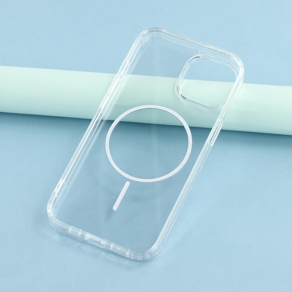 For iPhone 15 Magnetic Case Acrylic TPU Clear Phone Back Cover