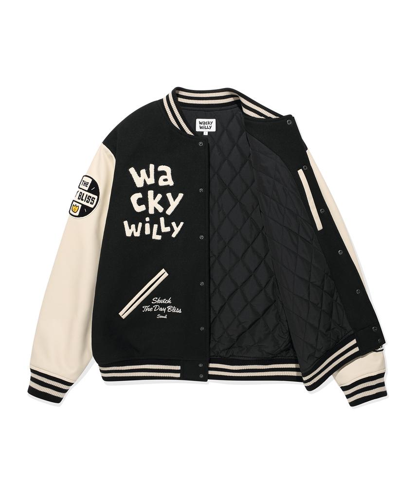 Wacky Willy Applique Varsity Jacket Black