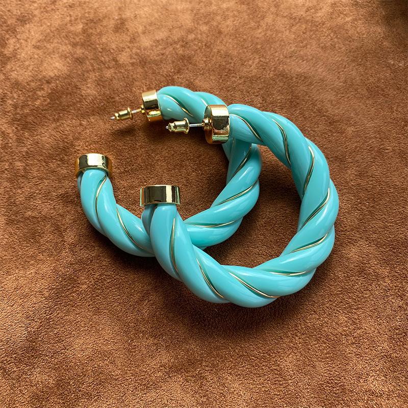 French Retro Exaggerated Resin Twist Earrings Women's Simple All-match Niche Elegant Cold Style Vintage