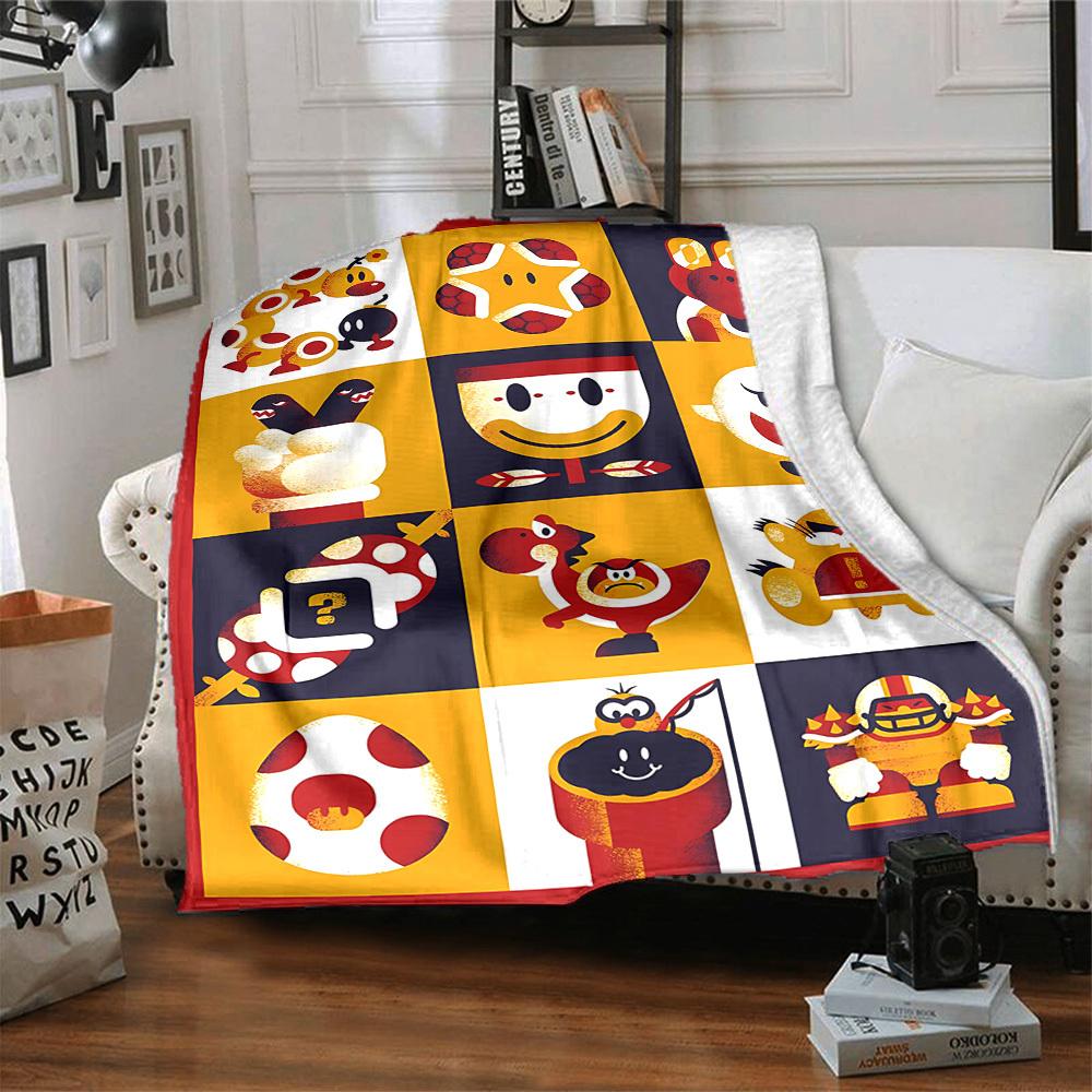 1pc Mario Characters Cozy Print Blanket Lightweight Warm Flannel Throw Blanket For Sofa, Bed, Living Room