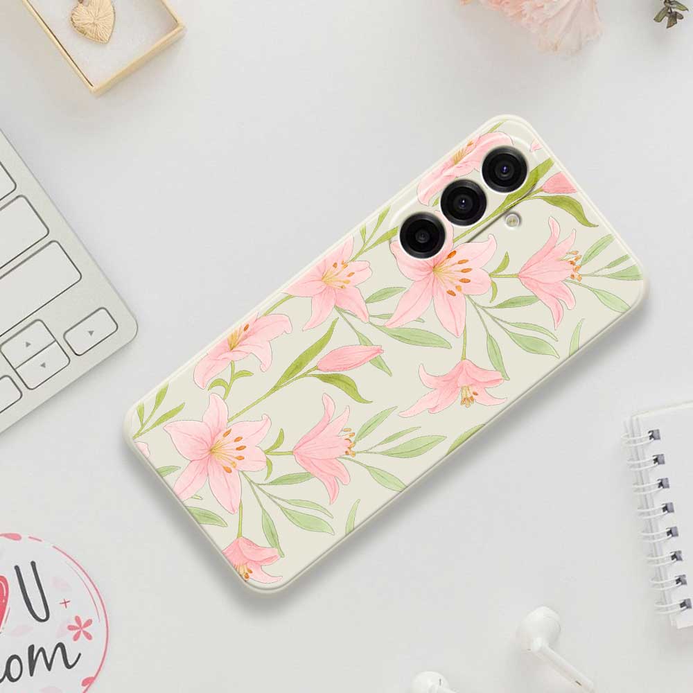 For Samsung Galaxy A17 5G Case Pink Lilies Pattern Printing Straight Edge TPU Phone Back Cover